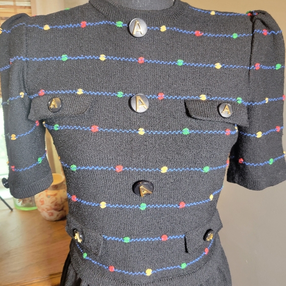 GORGEOUS VINTAGE ADOLFO FOR NEIMAN MARCUS PUFF SLEEVE KNIT DRESS - Picture 11 of 12